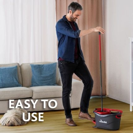 Vileda Easy Wring And Clean Turbo Microfibre Mop And Bucket Set 48.5X27.5X28Cm Grey/Red - Image 3