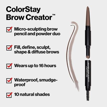 Revlon Colorstay Eyebrow Pencil Creator With Powder And Spoolie Brush To Fill Define Sculpt Shape And Diffuse Perfect Brows 605 Soft Brown - Image 3