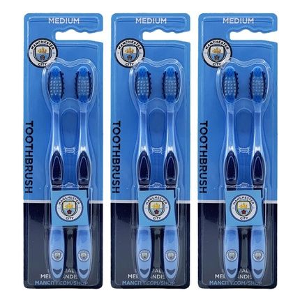 Manchester City F.C. Adults Medium Toothbrush Dental Teeth Oral Care - Pack Of 6