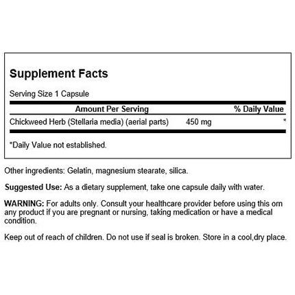 Swanson Chickweed Herb Stellaria Media Herbal Supplement 450Mg 180 Capsules - Image 3