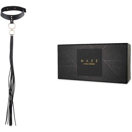 Bijoux Indiscrets Maze Narrow Collar With Ring And Whip Black Vegan Leather Bdsm Bondage Sexy Restraint - Image 3