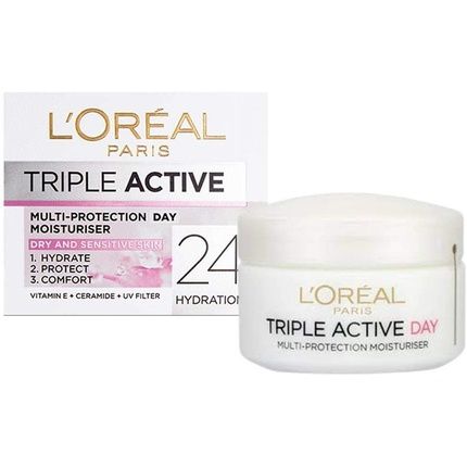 Skin Expert L'Oreal Paris Triple Active Day Moisturiser Dry And Sensitive Skin 50Ml