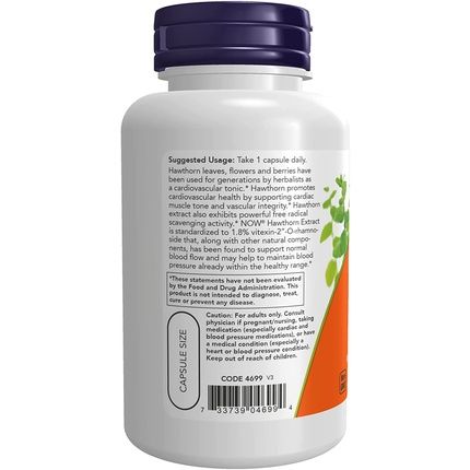 Now Hawthorn Extract 600Mg Extra Strength Cardiovascular Support 90 Veg Capsules - Image 3