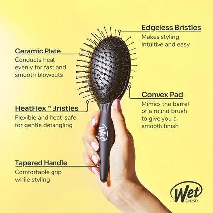 Wet Brush Easy Blow Out Hair Brush Black Edgeless Heatflex Bristles Blow Dry Safe Ergonomic Handle Manages Tangles Maximum Volume Ceramic Coated Pad Smooths And Straightens