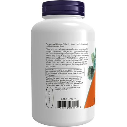 Now Foods Silica Complex Vegetarian 500Mg 180 Tablets - Image 3