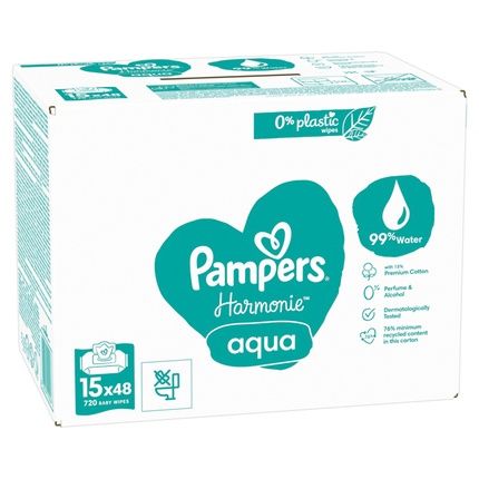 Pampers Wet Wipes Aqua 15X48 Gentle And Refreshing Baby Wipes