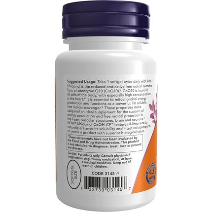 Now Ubiquinol Coqh-Cf Active Form Of Coq10 50Mg 60 Softgels - Image 3