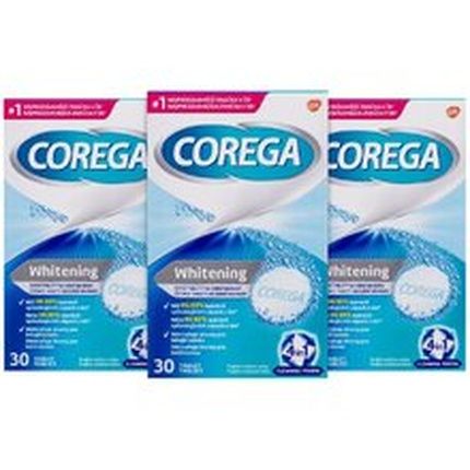 Corega Tabs Whitening Trio 3 X 30 Tablets For Dentures