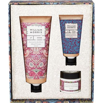 William Morris At Home Patchouli & Red Berry Hand Care Gift Set 100Ml Hand Cream 50Ml Hand Scrub 35Ml Nail & Cuticle Cream Essential Oils Vegan Friendly