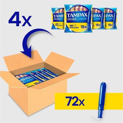 Tampax Compak Pearl Tampons With Applicator Regular Eco Size 72 Individual Pockets Light To Medium Flux 3X Comfort With Soft Applicator Motionfit Technology Soft Veil
