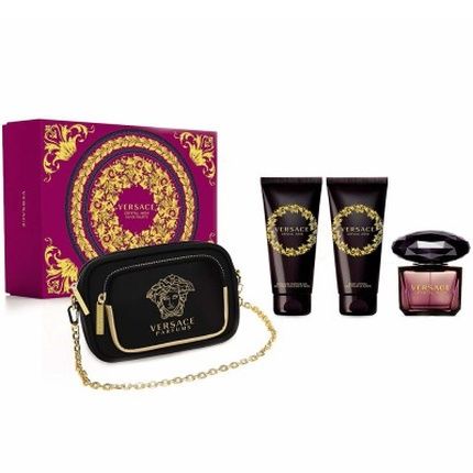 Versace Crystal Noir Eau De Parfum 90Ml With Body Lotion 100Ml Shower Gel 100Ml And Cosmetic Bag
