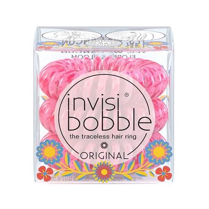 Invisibobble Original Hair Tie 3 Pink Spiral Hair Ties For Girls & Women Limited Collection Flores & Bloom - Image 3