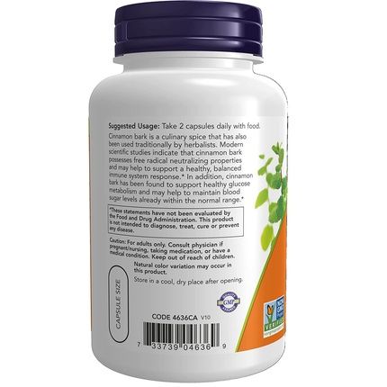 Now Foods Cinnamon Bark 600Mg 120 Capsules - Image 3