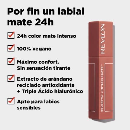 Revlon Colorstay Limitless Matte Liquid Lipstick Vegan Formula No-Budge Longwear Lightweight Waterproof 005 Strut 0.17 Fl Oz