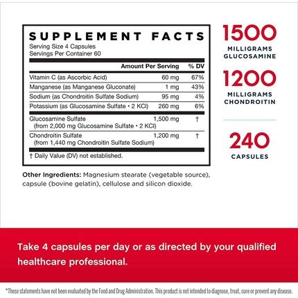 Jarrow Formulas Glucosamine + Chondroitin Nutrient Support Of Joint Health 240 Capsules - 60 Servings