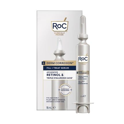 Roc Derm Correxion Serum Fill + Treat For Face, Neck, & Jawline Wrinkle Filler Advanced Retinol & Triple Hyaluronic Acid 15Ml