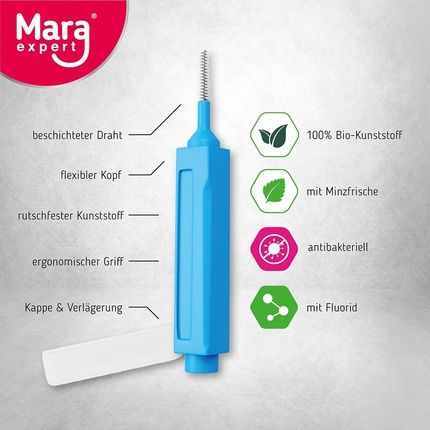 Interdental Brush Blue Mara Expert 0.6Mm Iso 3 Medium 8 Interdental Brushes Bioplastic Brushes For Interdental Spaces With Mint Flavor Chlorhexidine Fluoride