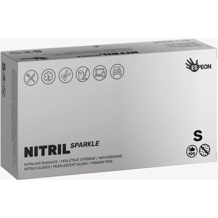 Espeon Nitrile Sparkle Pearlescent Silver Gloves - Small, Powder-Free, 2 Packs Of 50 Gloves Each