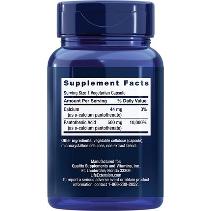 500Mg Pantothenic Acid Vegetarian Capsules 100 Count
