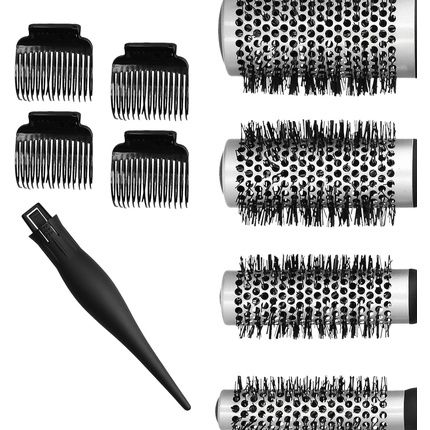 T4B Lussoni Professional Anti-Static Styling Brush Set With 4 Interchangeable Brush Heads, 4 Clips, Flexible Material - Black - Image 3