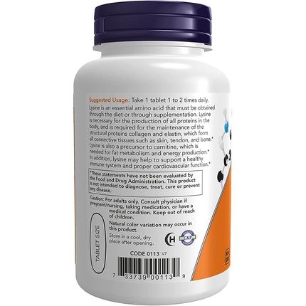 Now Supplements L-Lysine Hydrochloride Double Strength Amino Acid 100 Tablets 1000Mg - Image 3