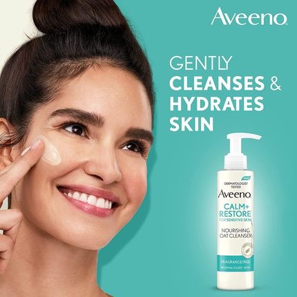 Aveeno Face Calm + Restore Nourishing Oat Cleanser For Sensitive Skin With Calming Feverfew And Restoring Prebiotic Oat 200Ml - Nourishing Cleanser