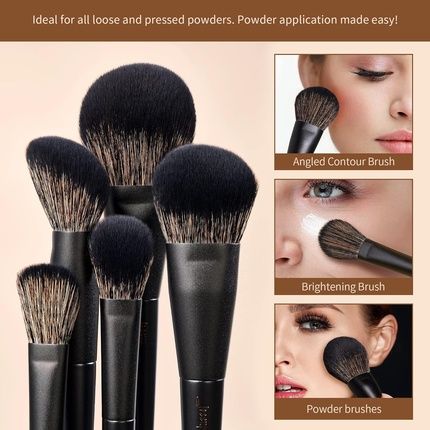 Jessup Makeup Brushes Set 14Pcs Black Kabuki Foundation - Image 3