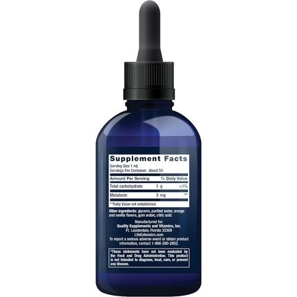 Life Extension Fast-Acting Liquid Melatonin Sleep & Cellular Health Support Supplement Citrus-Vanilla Flavor 2 Fl.Oz