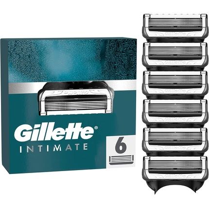 Gillette Intimate Razor Blades 6 Replacement Blades For Men'S Wet Shavers With Improved Glide Strips For Gentle Application And Shower Hanger For Easy Storage Dermatologically Tested Pack Of 6