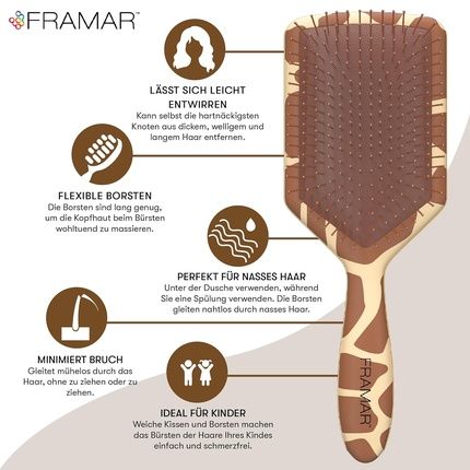 Framar Giraffe Paddle Brush - Hair Brush For Long Hair Without Pulling