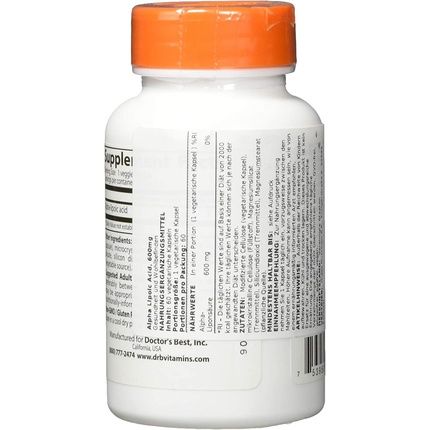 Doctor'S Best 600Mg Alpha Lipoic Acid Capsules 60 Count