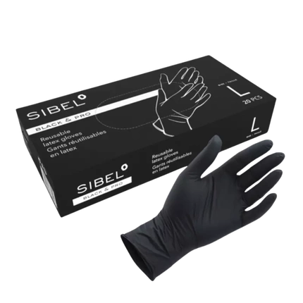 Sibel Black & Pro Latex Reusable Gloves Large 20 Pieces