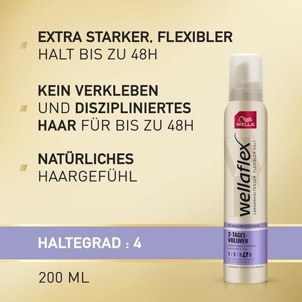 Wellaflex Extra Strong 2-Day Volume Foam - Hair Foam For 24H Flexible Hold Without Clumping - With Uv Protection And Hair Taming Complex With Macadamia Oil 200Ml - Image 3