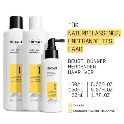 Nioxin Scalp + Hair Thickening System 1 Hair Care For Untreated Hair - Shampoo, Conditioner & Scalp Treatment Set