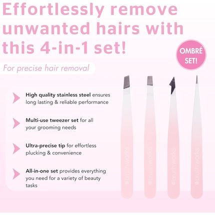 Brushworks Hd 4 Piece Combination Tweezer Set - White