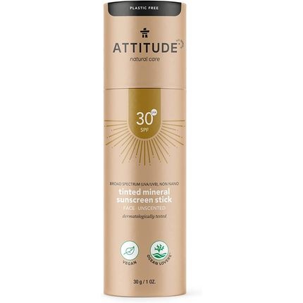 Attitude Tinted Face Sunscreen Stick Spf 30 Plant And Mineral-Based Ingredients Vegan Unscented 30G