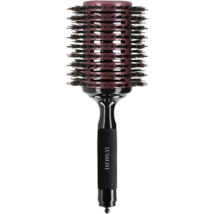 T4B Lussoni Round Wooden Hair Brush For Styling Long And Thick Hair With Boar Bristles And Nylon Pins Ceramic Coating 65Mm