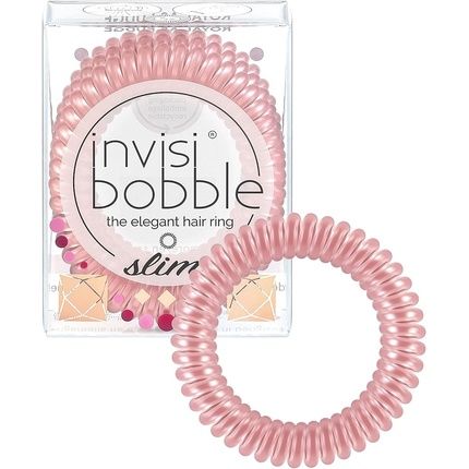 Invisibobble Slim Hair Scrunchies Thin Metallic Rose For Girls And Women Limited Collection Pack Of 3