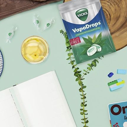 Vicks Vapodrops Eucalyptus Sugar Free Vegan Lozenges With Eucalyptus Oil 72G