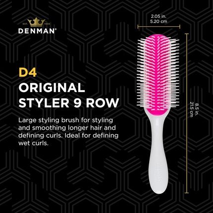 Denman Curly Hair Brush D4 Cherry Blossom 9 Row Styling Brush For Styling Smoothing Longer Hair And Defining Curls - For Women And Men
