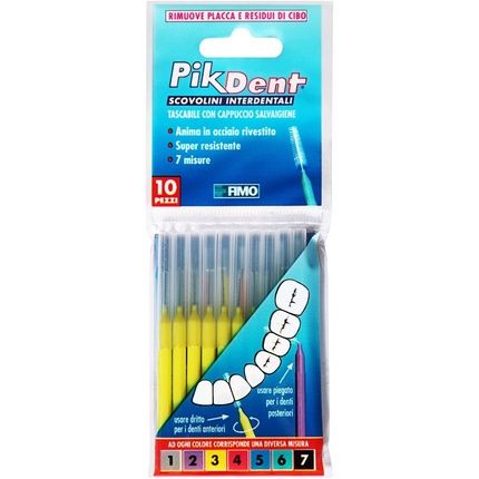 Pikdent Interdental Brushes With Coated Steel Core And Tynex Bristles Size 3 Yellow 0.6Mm Cylindrical 10 Brushes