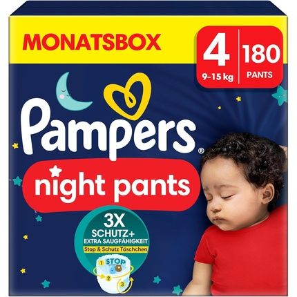 Pampers Night Diapers Pants Size 4 (9Kg-15Kg) Baby-Dry Monthly Box 180 Pants Size 4 180 Pieces New