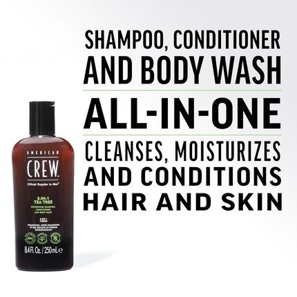 American Crew 3-In-1 Shampoo, Conditioner & Body Wash For Men Tea Tree Scent 3.3 Fl Oz - Image 3