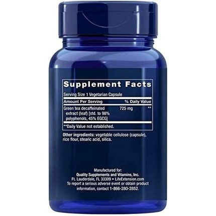 Life Extension Mega Green Tea Extract 98% Polyphenols - High Potency - Decaffeinated - 100 Vegetarian Capsules