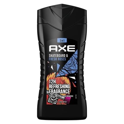 Axe Skateboard & Fresh Roses 3In1 Men'S Shower Gel For Body Hair Face 12H Fresh Plant-Based Scent 250Ml