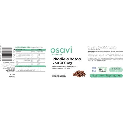 Osavi Rhodiola Rosea Root 400Mg Vegan Capsules 60 Count