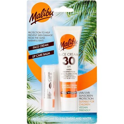 Malibu Sun Protection Face Cream And Lip Balm Spf 30 Water Resistant
