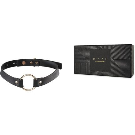 Bijoux Indiscrets Maze - Narrow Choker With Ring Black Made Of Vegan Leather