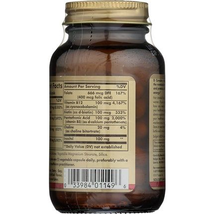 Solgar B-Complex 100 Vegetable Capsules - Heart Health Nervous System Support Energy Metabolism - Non Gmo Vegan Gluten Free Dairy Free Kosher Halal - 50 Servings