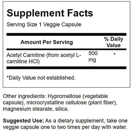 Swanson Acetyl-L-Carnitine Cognitive Health And Workout Enhancer 500Mg 100 Capsules - Pack Of 2 - Image 3